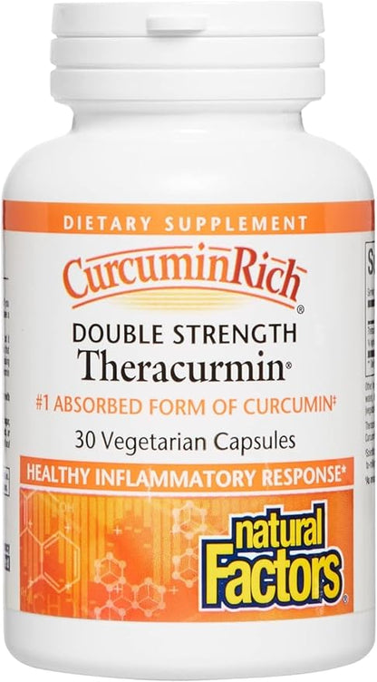 Natural Factors, CurcuminRich Double Strength Theracurmin, 60 mg, Just 1 Capsule Daily, Formulated for Superior Absorption, 30 Count (Pack of 1)