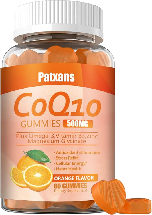 1 Pack 500MG CoQ10 Supplement Gummies, Omega-3, Magnesium, Vitamin B3, Zinc, Ultra High Absorption Provides Healthy Support for Heart, Cell Energy＆ Antioxidants, Vegan, Non-GMO, 60Cts