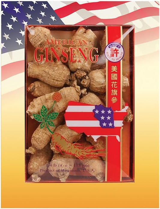 Hsu's Ginseng SKU 111-4 | Short Large | Cultivated American Ginseng from Marathon County, Wisconsin USA | 许氏花旗参 | 4oz Box, 西洋参, B000638OQI