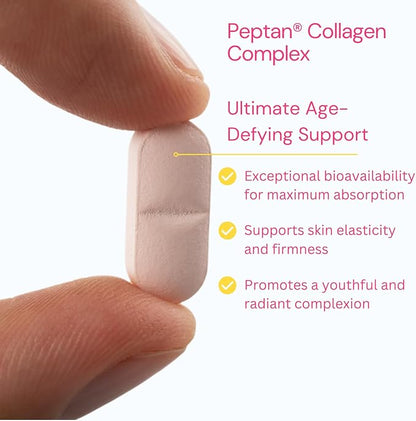 hollywoodskin Peptan® Collagen Complex: for Ultimate Age-Defying Support. 1000mg Collagen Type 1 & 3, 300mg HA, 100mg Vitamin C. 1500mg x 180 Tablets. (6 Months Supply).