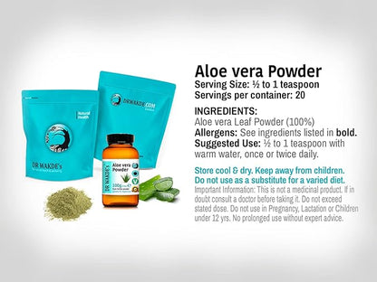 DR WAKDE'S Aloe Vera Leaf Powder - 500g (1.1lb) | Pure, Raw & Dried Powder | Ayurvedic Herb | Vegan |