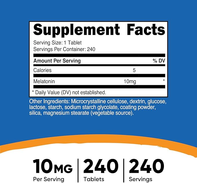 Nutricost Melatonin 10mg, 240 Tablets - 10mg Per Serving, Non-GMO, Gluten Free