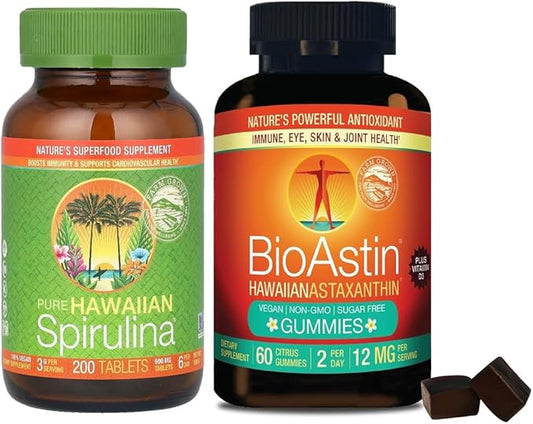 Nutrex BioAstin Astaxanthin Gummy + Pure Hawaiian Spirulina 500 mg Tablets 200 Count | Bundle
