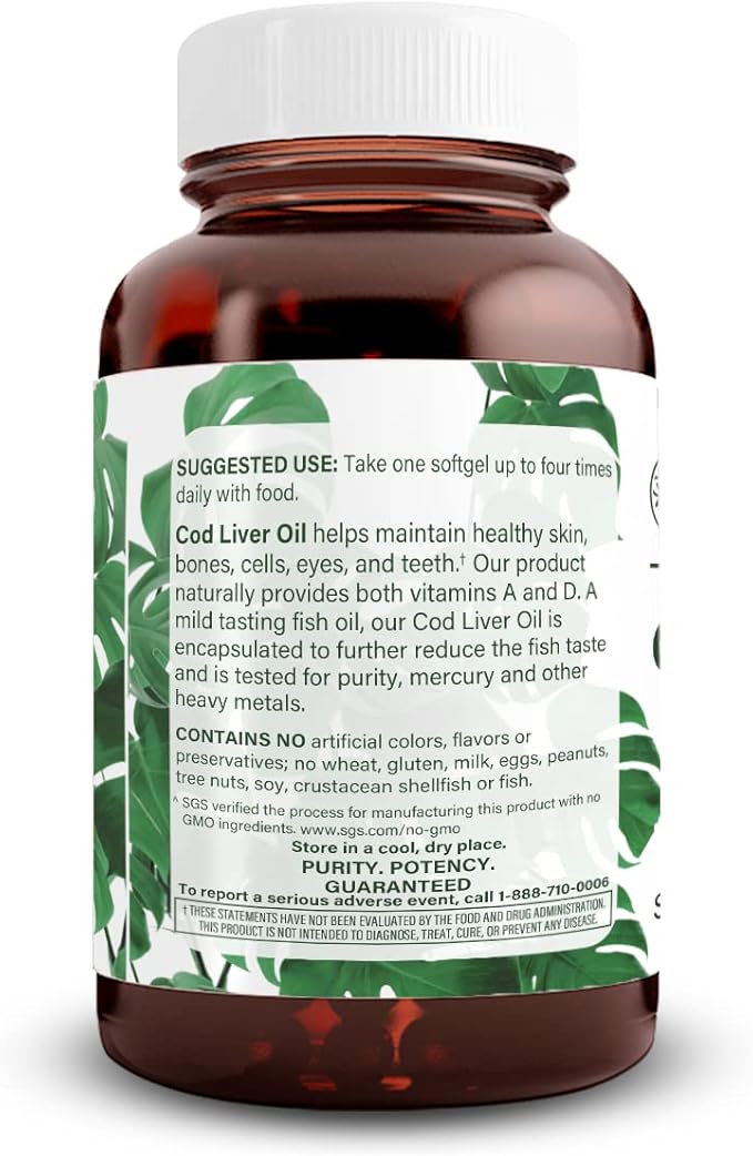 Natural Nutra Norwegian Cod Liver Oil Supplement, Helps to Maintain Skin, Helps Maintain Body Density, Eye Health & Nerve Function, Promotes Dental Health, Supports Cardiovascular Health, 250 Softgels