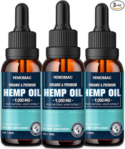 Hemp Oil High Potency - Maximum Strength Natural Hemp Drops for Sleep Anxiety Pain Organic Tincture with Vegan, Non-GMO（3-Pack）