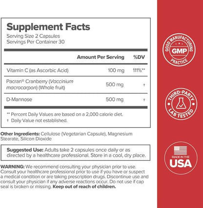 O Positiv URO Urinary Tract Health Supplement for Women, 60 Count (Pack of 1) - Urinary Support Vitamins with Pacran Complete Cranberry Extract, D-Mannose, & Vitamin C - Vegan & Gluten-Free