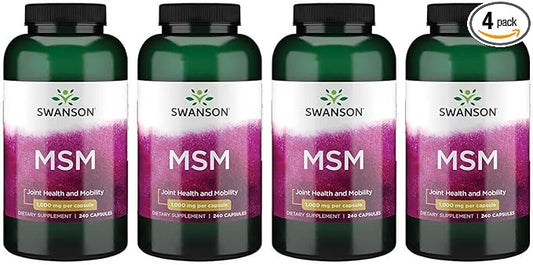 Swanson MSM - Essential Minerals Promoting Mobility & Joint Health Support - Helps to Maintain Connective Tissue Health Including Cartilage, Collagen, & Hair - (240 Capsules, 1000mg Each) 4 Pack