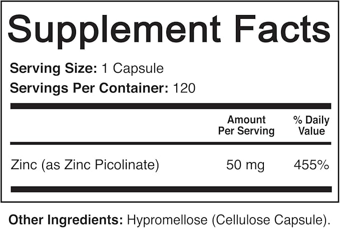 NutriFlair Zinc Picolinate 50mg, 120 Capsules - Maximum Absorption Zinc Supplement Pills - Immune System Booster, Immunity Defense, Powerful Non-GMO Antioxidant - Compare to gluconate, Citrate, Oxide