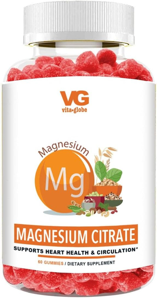 VitaGlobe 70mg of Elemental Magnesium Gummies - Support Healthy Bones, Muscles, Energy & Relaxation, 60 Count