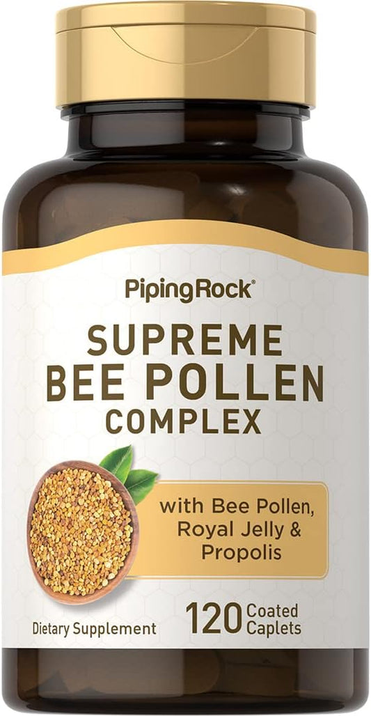 Piping Rock Bee Pollen Complex Capsules | 120 Caplets | Pills with Bee Propolis Plus Royal Jelly | Supplement for Men & Women | Non-GMO, Gluten Free
