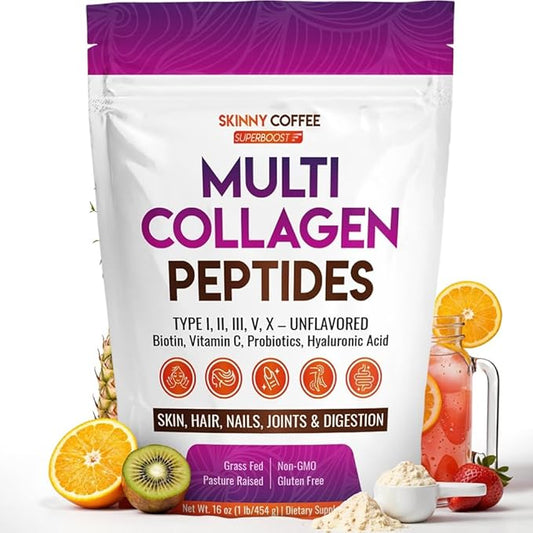 Multi Collagen Peptides - Unflavored Collagen Peptides Protein Powder, Type I,II,III,V,X with Biotin, Hyaluronic Acid, Vitamin C For Women & Men, Supports Skin, Nails & Joint, Non-GMO (41 Servings)