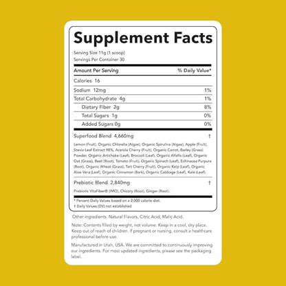 Clean Simple Eats Sweet Lemon Greens Powder Mix, Superfood Smoothie & Juice Mix, Gluten Free, With Powerhouse Superfoods Chlorella & Spirulina Organic (30 Servings)