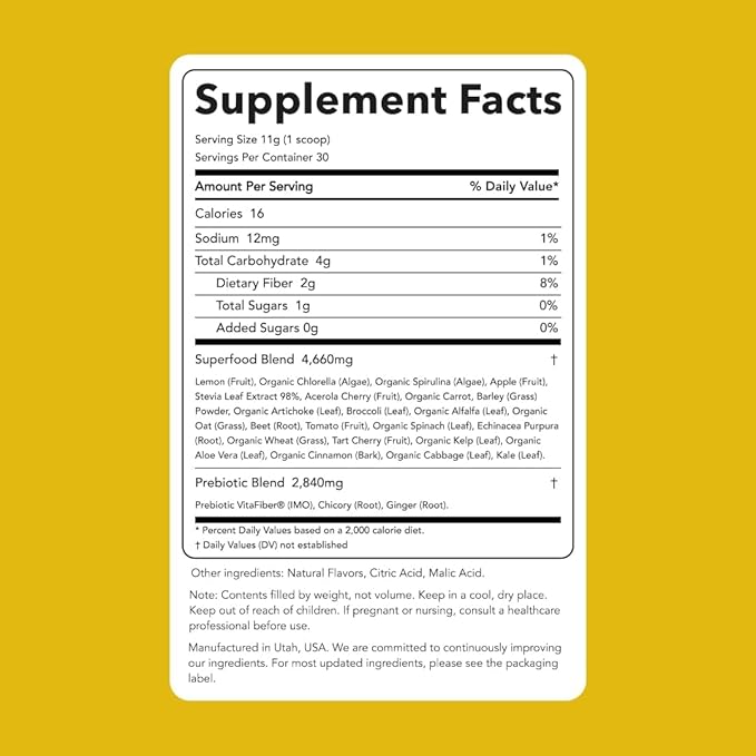 Clean Simple Eats Sweet Lemon Greens Powder Mix, Superfood Smoothie & Juice Mix, Gluten Free, With Powerhouse Superfoods Chlorella & Spirulina Organic (30 Servings)