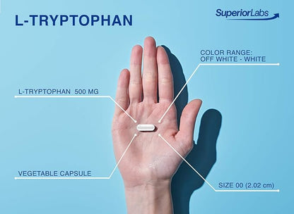 Superior Labs – Pure L-Tryptophan – 500mg, 120 Vegetable Capsules – Non-GMO Dietary Supplement for Restful Sleep & Relaxation – Supports Feelings of Well Being and Healthy Circulation Circulation