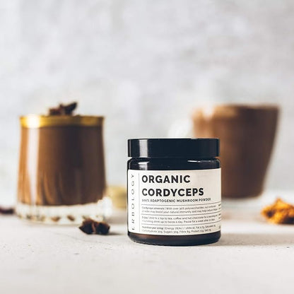 Erbology Organic Cordyceps Mushroom Powder 50 Servings - 48% Beta-glucans - Energy and Performance - Cordyceps Sinensis - Small Batch - Sustainably Grown in Europe - Vegan - Non-GMO - No Added Fillers