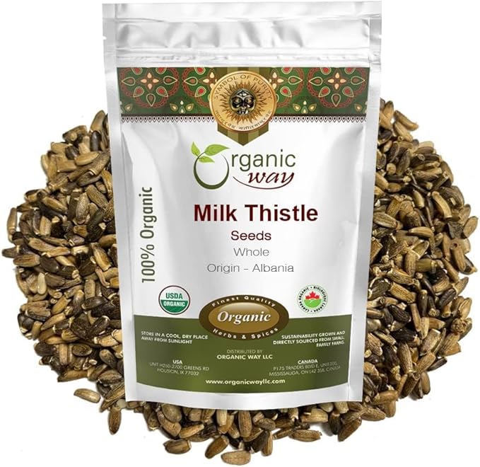 Organic Way Whole Milk Thistle Seeds (Silybum marianum) - European Wild-Harvest, Organic & Kosher Certified, Vegan, Non GMO & Gluten Free, USDA Certified, Origin - Albania (4 Oz)