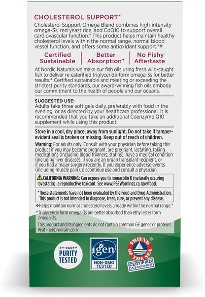 Nordic Naturals Cholesterol Omega LDL, Lemon - 60 Soft Gels - 975 Omega-3 + Red Yeast Rice & CoQ10 - Normal Cholesterol, Antioxidant Support - EPA & DHA - Non-GMO - 20 Servings