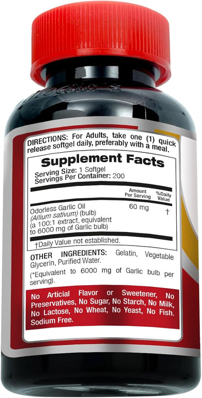 FITO MEDIC'S Lab | Garlic Supplements | Garlic Pills | 6000 mg Equivalent 200 Capsules | Odorless Garlic | Odorless Garlic Softgels | Ultra high Absorption