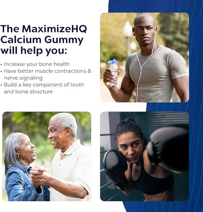 MAXIMIZE HQ Calcium Gummies - Supports Calcium Levels - Vitamin D3, Magnesium, and Zinc - Fruit Juice Extract - Time-Release Formula - Supports Bone Strength - Gluten Free