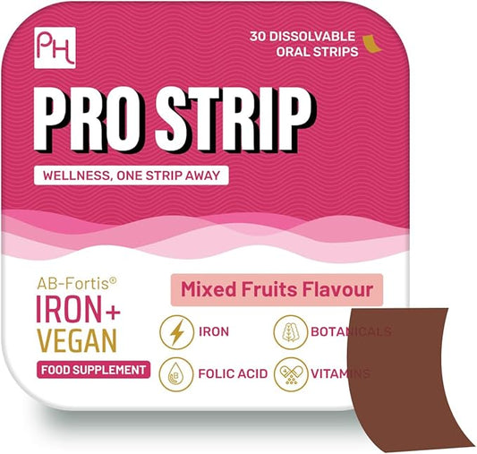 PROSTRIP® Iron+ AB-Fortis® 14mg Added with Vitamin C, B1, B2, B6, Folic Acid, Beetroot, Spinach and Tart Cherry – 30 Oral Vegan Strips – No Water Needed – High Absorption by Prowise Healthcare