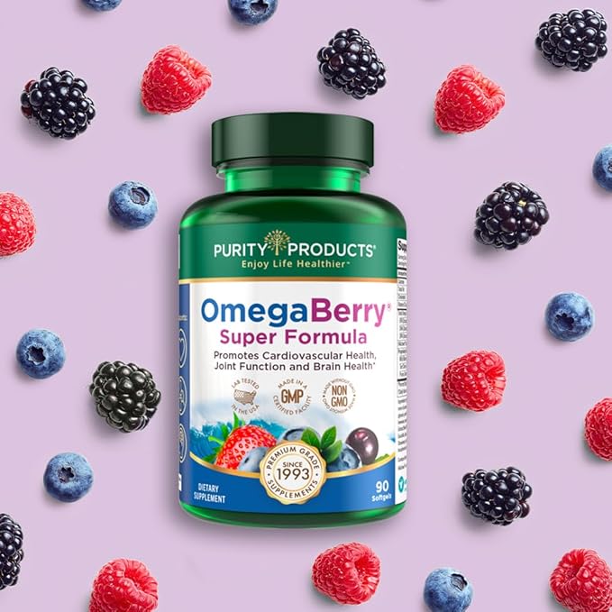 Purity Products OmegaBerry Fish Oil w/Vitamin D3 + Organic Acai Super Formula - 1875 mg of Concentrated, Molecularly Distilled, Ultra Pure Omega-3s 1080 mg EPA + 720mg DHA + 120 mg DPA - 90 Count