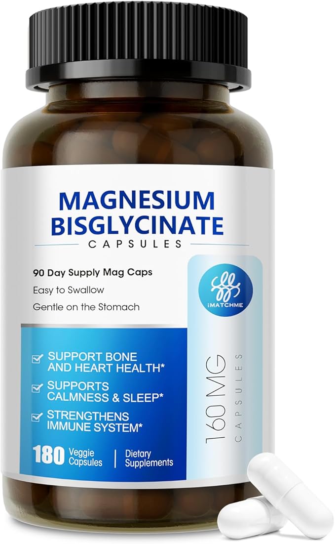 Magnesium Bisglycinate 100% Chelated, Maximum Absorption, Magnesium Supplement for Sleep & Calmness, Supports Heart Healthy, Muscle & Bones, Non-GMO, 180 Capsules