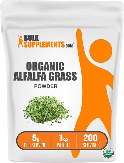 BulkSupplements.com Organic Alfalfa Grass Powder - Alfalfa Supplement, Green Superfood Powder, Alfalfa Powder Organic - Vegan & Gluten Free, 5g per Serving, 1kg (2.2 lbs) (Pack of 1)