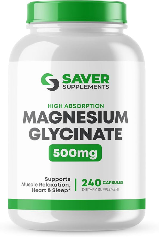 Magnesium Glycinate 500mg – High Absorption, Chelated Magnesium Supplement for Muscle, Sleep, Heart, and Nerve Support – Non-GMO & Gluten Free – 240 Capsules