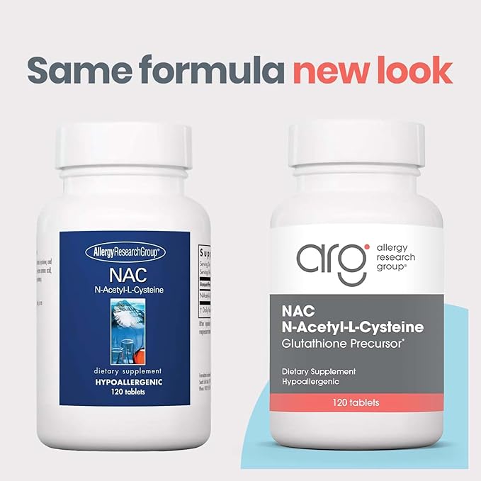 Allergy Research Group NAC Supplement - N-Acetyl-L-Cysteine, Glutathione Precursor, Supports Immune Function, Healthy Mucus Clearance, Free Form Amino Acid, Hypoallergenic - 120 Count