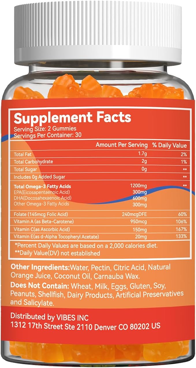 2 Pack Omega 3 Gummies Supplement 1000mg, High Absorption DHA & EPA, Heart, Brain & Joint Support, Extra Strength Fish Oil Omega 3 Gummies Vitamins, 120 Count