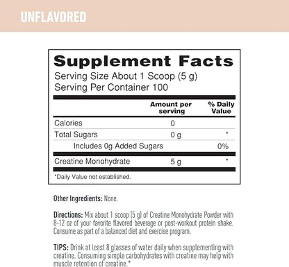 Isopure 100% Pure Creatine Monohydrate Powder, Sugar Free, Unflavored, 5g Creatine Monohydrate Per Serving, 1.1 Lbs, 100 Servings (Packaging May Vary)