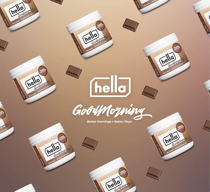 Hella Goodmorning Protein & Collagen Powder Supplement, Vitamins Minerals Electrolytes for Focus, Clarity and Energy - 80 Mg Organic Caffeine- Morning Wake Up Blend Swiss Chocolate Flavor 20 Servings