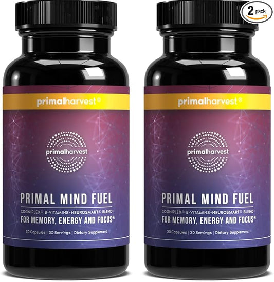 2 Pack, Primal Mind Fuel Brain Booster for Focus, Energy, Clarity, Memory Brain Health 30 Capsules Nootropics Brain Support Supplement for Men and Women