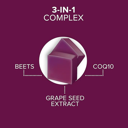 Qunol Beets Chews for Blood Pressure Support, 3 in 1 Beets + CoQ10 + Grape Seed Extract, Supports Healthy Blood Circulation & Heart Healthy Energy, 60 Chews