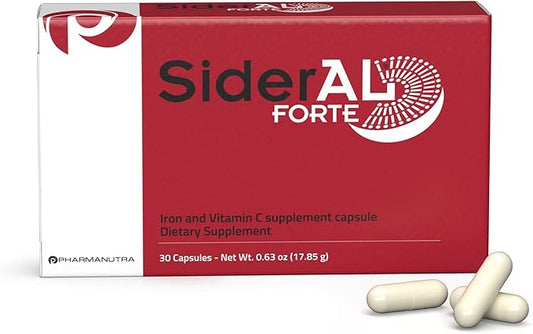 SiderAL® Forte 30mg Iron Supplement with Vitamin C | Gentle on Stomach, High Absorption | High Strength for Energy, Deficiency, Anemia or Recovery | Vegan-Friendly and Gluten-Friendly | 30 Capsules