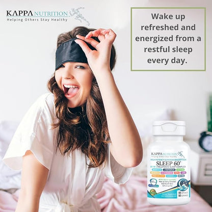 KAPPA NUTRITION Sleep 60, Sleep Aid, 60mg of Melatonin, 60-Day Supply, Non-Habit Forming Vegan Capsules Natural Ingredients for Easier Bedtime, Herbal Supplement, Valerian Root, Chamomile Non-GMO