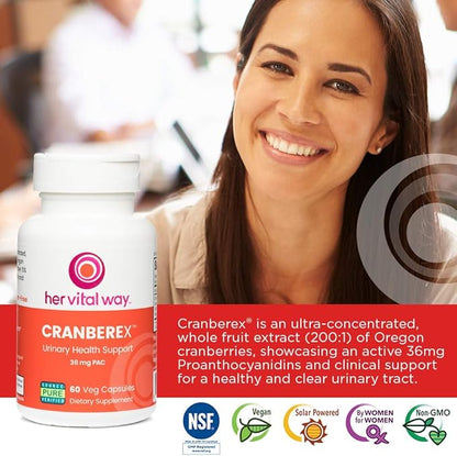 Cranberex - Cranberry Pills for Women and Men - Cranberry Supplement with 36mg PAC - Cranberry Extract Capsules for Urinary Tract Health and Kidney Care - 60 Veg Capsules