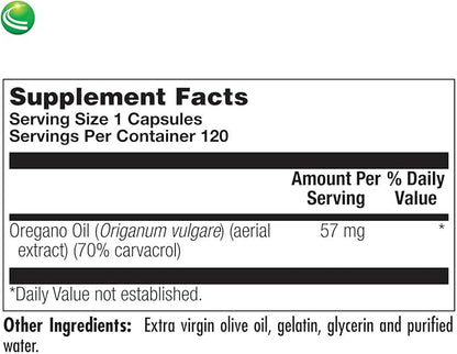 Nutra Biogenesis Oregano Oil - Oil of Oregano Softgel Capsules with 70% Carvacrol, Natural Oregano Extract for Lung Health and Immune Support - 120 Softgels