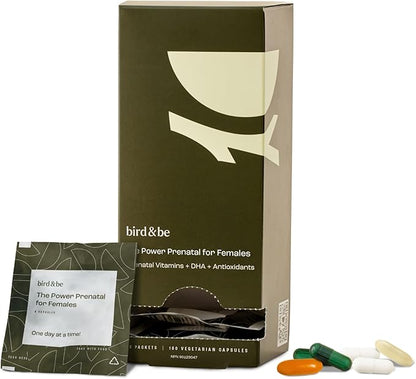 bird&be The Power Prenatal for Females - Fertility Support with Algae Oil DHA (Omega-3), CoQ10 and N-Acetyl Cysteine - 30-Day Supply (HSA/FSA Eligible)