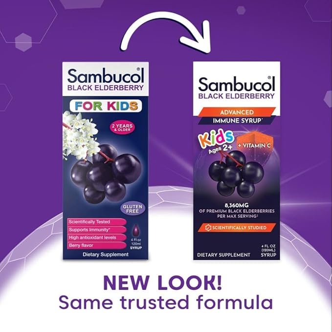 Sambucol Black Elderberry Syrup for Kids - Elderberry Extract, Elderberry Syrup, Black Elderberry for Kids & Toddlers, Sambucus Immune Support Supplement - 4 Fl Oz (Pack of 6)