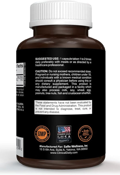 CLINICAL DAILY Pure Magnesium Citrate Capsules High Potency 500mg with Natural Magnesium Oxide. Vegan Magnesium Supplement for Women and Men Supports Rest, Enzyme and Nerve Function. 120 Ct 2 Months