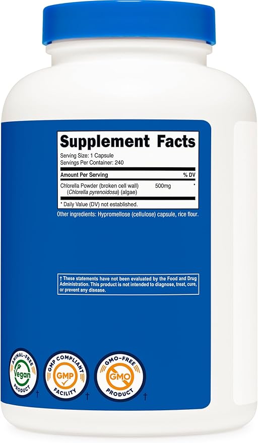 Nutricost Chlorella Capsules 500mg, 240 Vegetarian Capsules - Non-GMO and Gluten Free