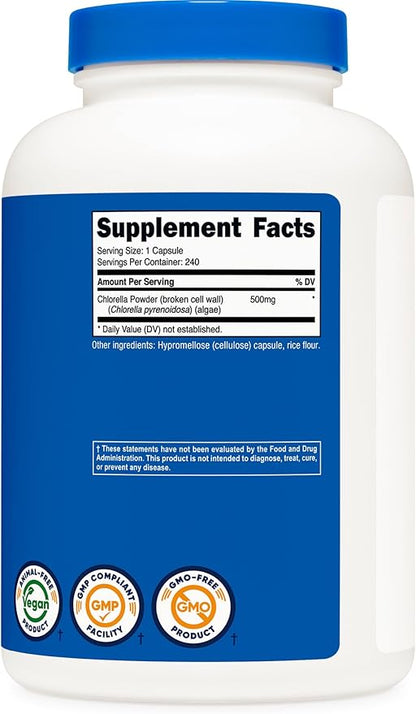 Nutricost Chlorella Capsules 500mg, 240 Vegetarian Capsules - Non-GMO and Gluten Free