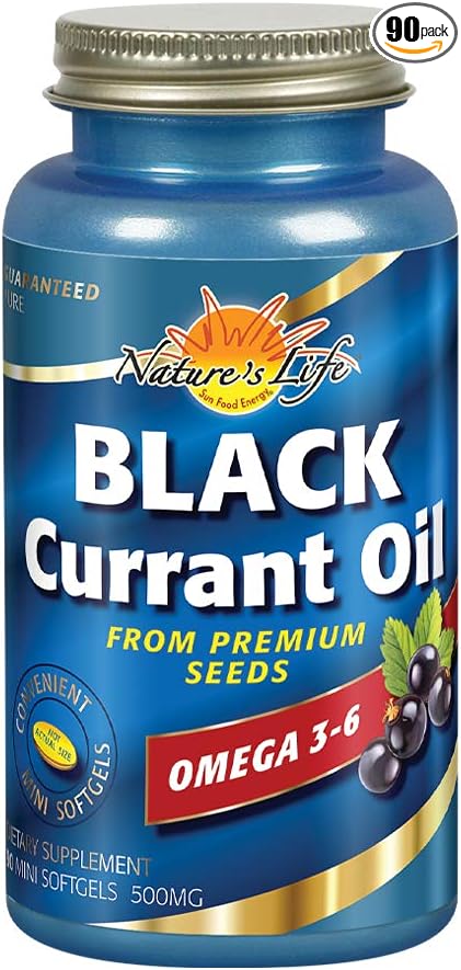 Nature's Life Black Currant Oil Minis 500 mg | with Omega 3-6 for Skin, Hair, Heart and Joint Health | 90ct