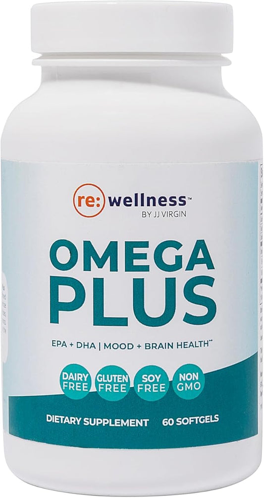 Reignite Wellness by JJ Virgin | Omega Plus | High-Dose Fish Oil Supplement | Supports Cardiovascular System & Joints | EPA & DHA Promotes Memory, Focus & Healthy Response to Stress | 60 Softgels
