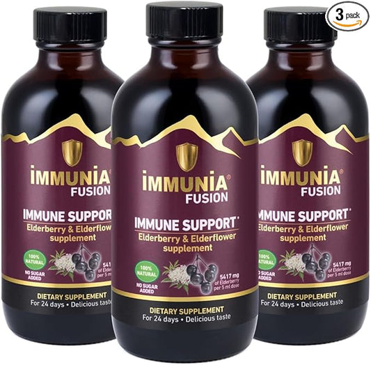 Immunia Fusion - Enhance Your Immune Support. A Powerful Formula Made with elderberries, elderflowers, and Blue Fruits Rich in polyphenols. A Concentrated antioxidant Formula. (3-Pack)
