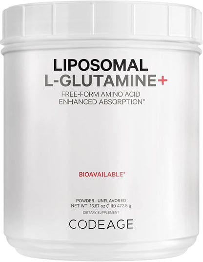 Codeage Liposomal L-Glutamine Powder - High-Potency L-Glutamine 5,000 mg per Serving - 3-Month Supply - Liposomal Delivery, Free-Form Amino Acid, Unflavored Glutamine - Non-GMO Gluten-Free - 16.67 oz