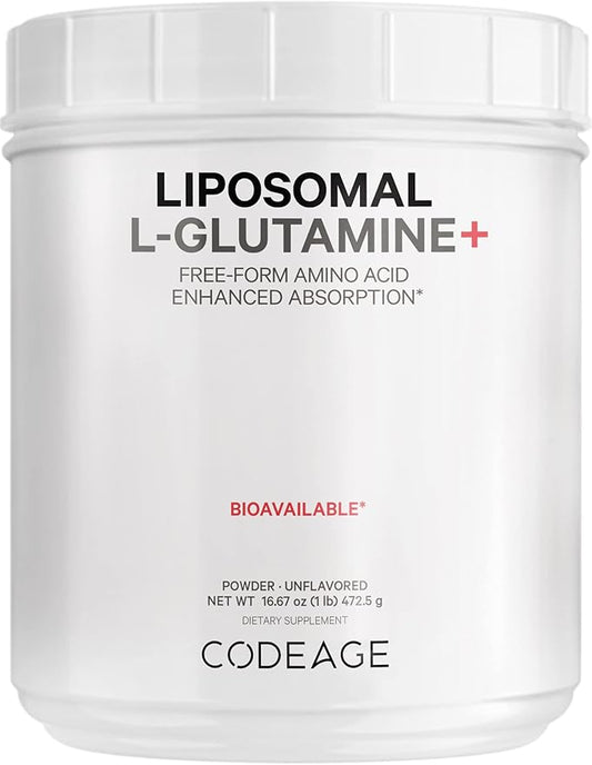 Codeage Liposomal L-Glutamine Powder - High-Potency L-Glutamine 5,000 mg per Serving - 3-Month Supply - Liposomal Delivery, Free-Form Amino Acid, Unflavored Glutamine - Non-GMO Gluten-Free - 16.67 oz