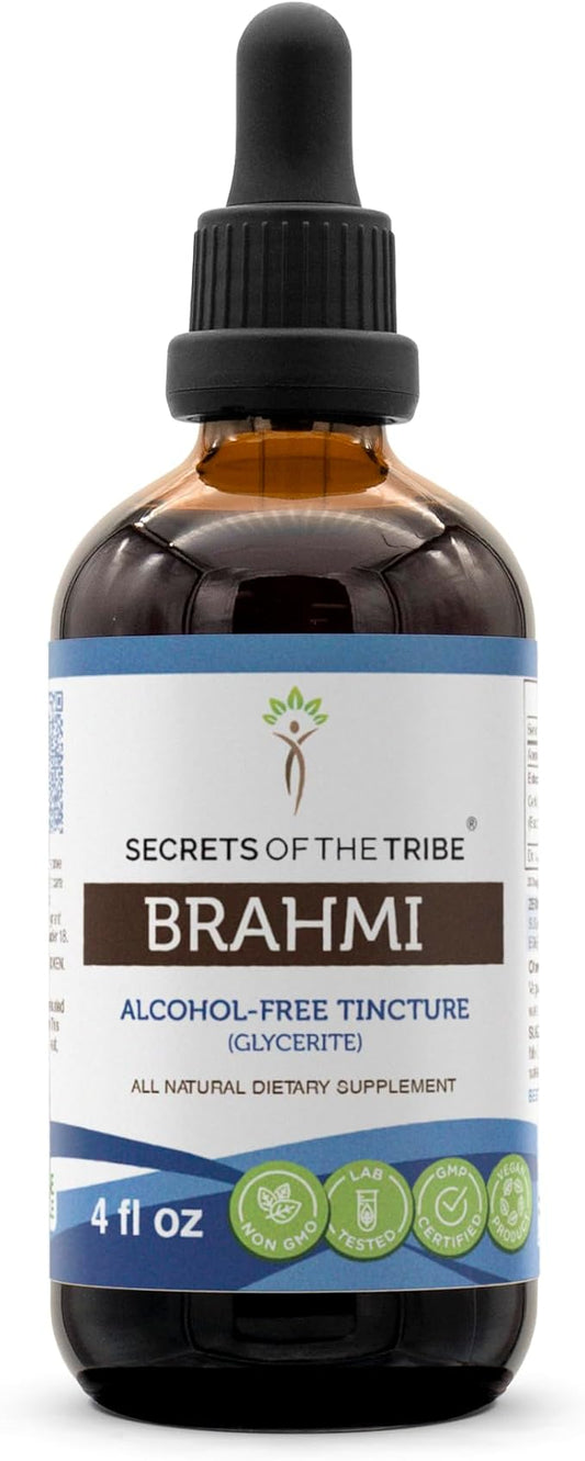 Secrets of the Tribe Brahmi Tincture Alcohol-Free Extract, USDA Organic Brahmi (Bacopa Monnieri) 4 oz