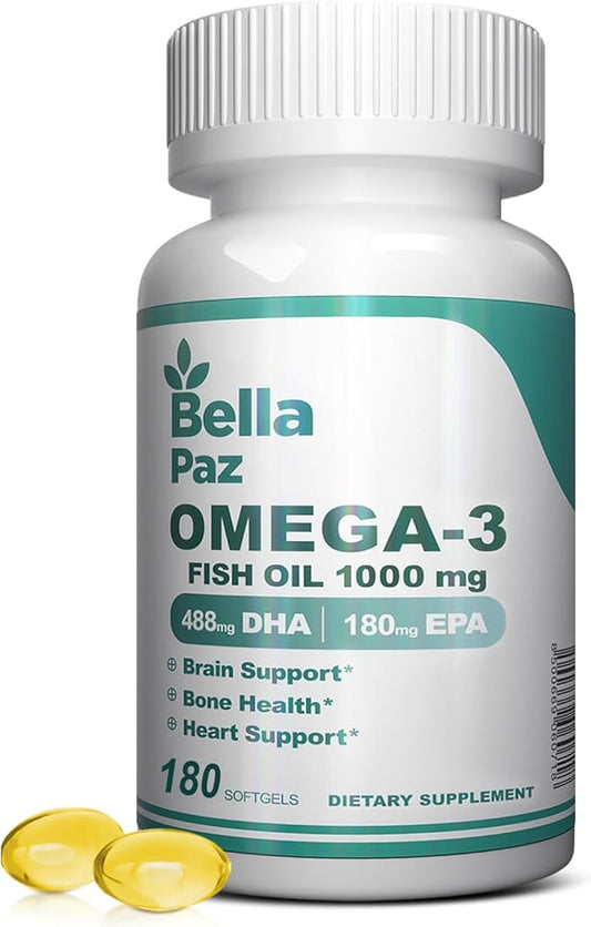 Omega 3 FishOil Supplements - 1000mg Fish Oil 788 mg Omega-3 Fatty Acid Burpless, 488 DHA & 180 EPA for Muscle Bone Heart Brain Support and Health, Supplements for Men and Women, 180 Softgels